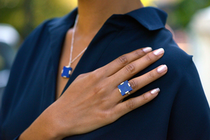 Sólido 925 plata esterlina cuadrado lapislázuli mujeres anillos para piedras preciosas naturales Simple clásico mujeres joyería fabricante a granel - Product Image 4