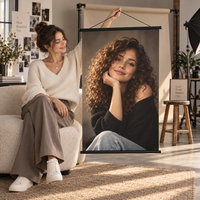 Bannière suspendue de luxe avec image de personne réelle en polyester, impression personnalisée pour la publicité dans les centres commerciaux