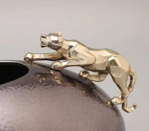 Eye Catching Grey Flower <b>Vase</b> With Golden Tiger Accent Perfect Gift Idea For Housewarming Weddings Or Stylish Home Makeover - Product Image 4