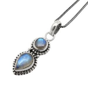 Bleu arc-en-ciel pierre de lune Double pierre précieuse lunette ensemble pendentif 925 en argent Sterling cadeau fabricant à la mode fait à la main en gros bijoux - Product Image 1