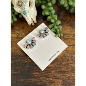 Boucles d'oreilles clous fleur en argent sterling multi-pierres faites à la main du sud-ouest - Product Image 3