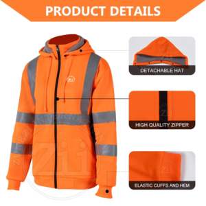 เสื้อฮู้ดกลางแจ้งแขนยาวเสื้อกันหนาวขนแกะมีฮู้ดสีตัดกันมีแถบสะท้อนแสงรูดซิปขึ้น100% แจ็คเก็ตขนแกะโพลีเอสเตอร์ - Product Image 2