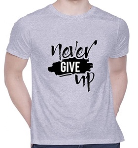 T-shirt imprimé pour homme « Ne jamais abandonner », manches courtes, col rond, coupe décontractée, jersey en coton tricoté respirant, séchage rapide, logo frontal - Product Image 1