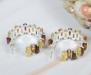 Pendiente de tuerca con forma Rectangular de múltiples piedras preciosas de ámbar Báltico Natural de Plata de Ley 925 - Product Image 3