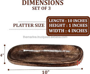 Lot de 3 Plateaux de Service Rectangulaires Rustiques en Bois Massif Fait Main Motif Grain de Bois Vaisselle Marron - Product Image 3
