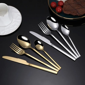 Couverts de mariage en acier inoxydable de luxe Offre Spéciale, plaqués or avec poignée martelée, service de cuillères et fourchettes sûr et sain - Product Image 5