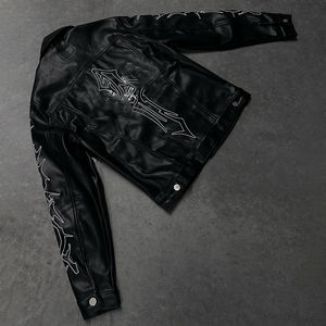 2025 nuevo diseño de cuero personalizado transpirable hombres Casual Rhinestone y bordado moda sudaderas con capucha y pantalones de chándal conjunto de joggers - Product Image 4