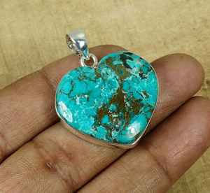 Pendentif en forme de cœur en turquoise fait à la main, argent sterling 925, pierre de naissance d'avril, bijou en pierre précieuse naturelle, cadeau pour elle - Product Image 5