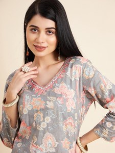 Nuevo Diseño Elegante, Kurta Larga de Algodón para Mujer, con Mangas Largas, Corte Recto, con Bordado, Ajuste Regular - Product Image 5