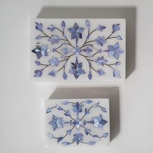 Handmade Blue Mother of Pearl Marble Jewelry <b>Storage</b> Box Ceramic Trinket Box with Semi-Precious Stone Inlay Affordable Best Gift - Product Image 1