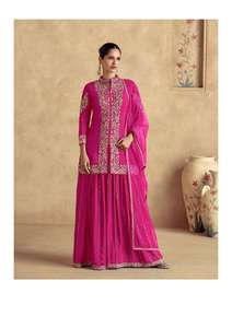 Conjunto de traje Palazzo de seda Chinon de secuencia de estera de 3mm bordado con estampado Digital de la colección paquistaní india, ropa de diseñador elegante - Product Image 3