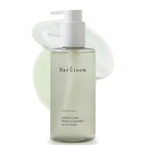 Herbloom - Óleo de limpeza vegano transparente verde para formar 200ml, óleo facial coreano, tudo em um, limpeza, remoção e lavagem de maquiagem