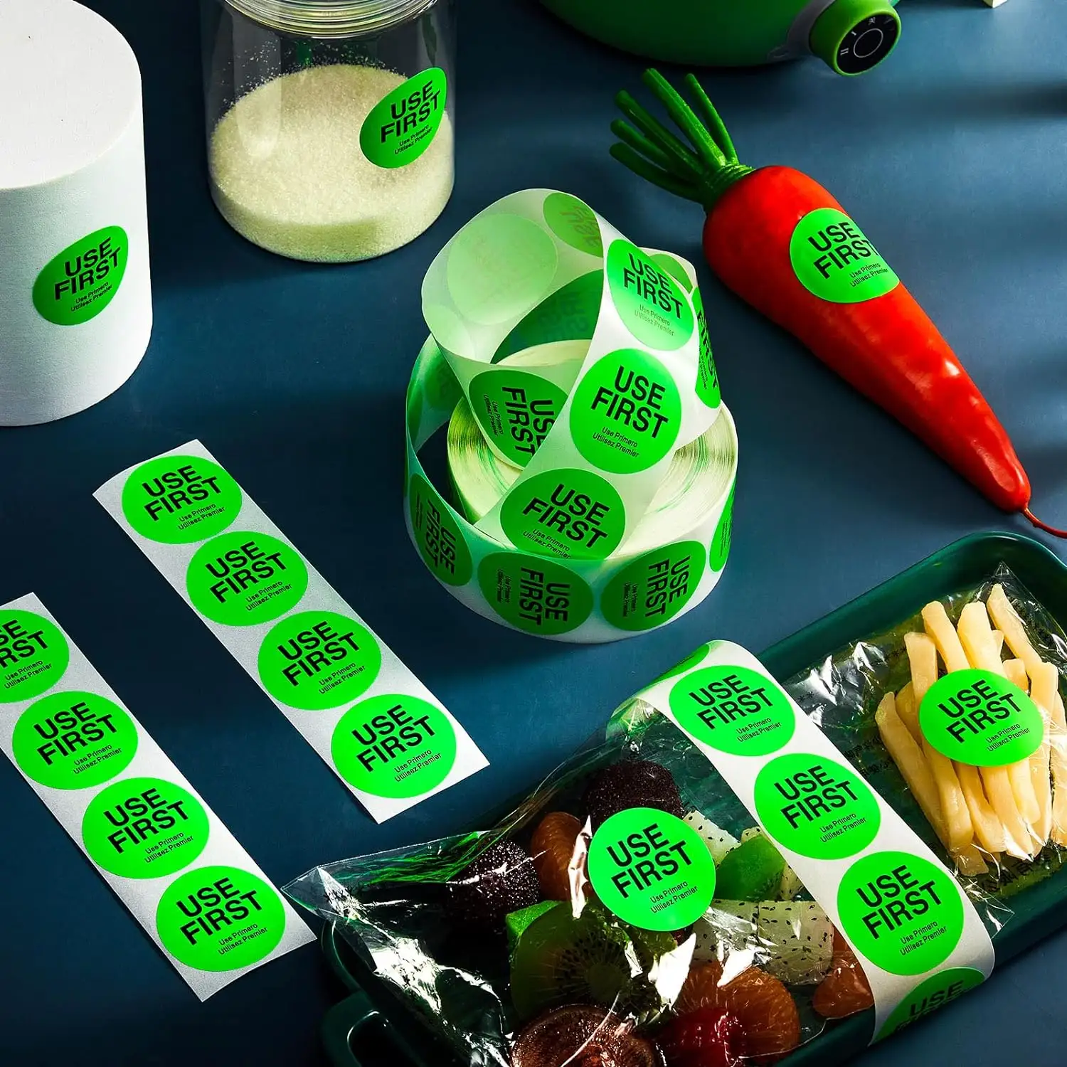 ملصقات قابلة لإعادة التدوير تستخدم أولاً للطعام 1.5 بوصة للمطاعم ملصقات طعام قابلة للإزالة ملصقات دائرية خضراء اللون
