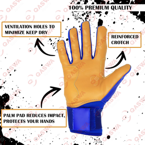 Guantes de bateo de Palma de cuero genuino para béisbol y softbol, puño de correa estirable, cómodos guantes de bateo de béisbol - Product Image 5