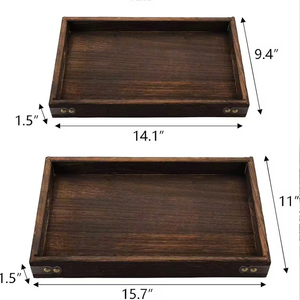 Ensemble de plateaux de service carrés en bois naturel écologiques, rétro, faits à la main, non toxiques, durables, de qualité alimentaire, 3 designs personnalisables, fête, maison - Product Image 2