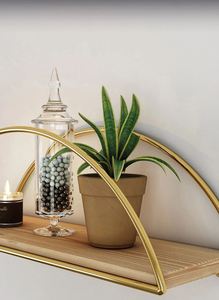 Gold Metal & Wooden <b>Shelf</b> Wall Mounted Storage <b>Shelves</b> for Home Hotels Living Room Kitchen Bathroom Home Decor Accessories 2024 - Product Image 2