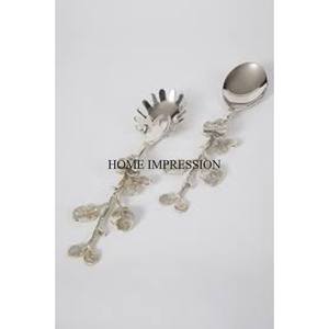 Finition couleur argent brillant poli avec feuilles plaquées or de haute qualité ensemble de couverts design ustensiles de cuisine fournitures de vaisselle - Product Image 3