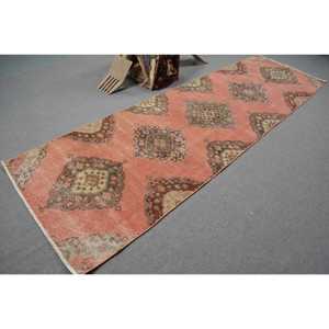 Vintage Rug, <b>Runner</b> 3.37x11.3 ft Turkish Rug, <b>Red</b> Animal Print Wool Rug - Product Image 2