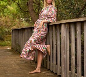 Papaya Pink Stripe Cotton Kimono Robe Ligero Hecho a mano Bohemio-Casual Mini-Longitud Vestido Suave Algodón Elegante Loungewear - Product Image 5
