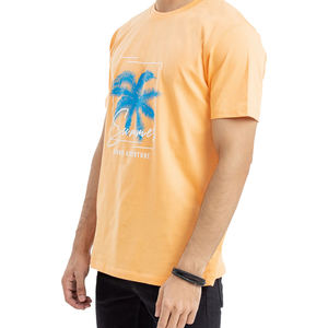 เสื้อยืดคอกลมแขนสั้นสีส้มสำหรับผู้ชาย พิมพ์ลายต้นปาล์ม ทรงปกติ ผ้าถักลำลอง - Product Image 5