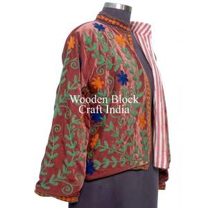 Chaqueta Informal Regular de Invierno y Otoño, Bordada a Mano con Flores, Forro de Algodón Suzani, Terciopelo Suave y Transpirable - Product Image 4