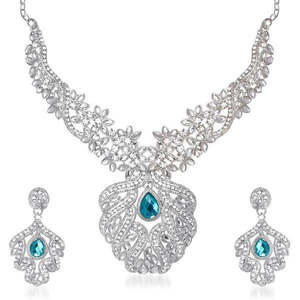Conjunto de Collar Kriaa de Aleación de Zinc con Baño de Plata y Piedra Azul, Joyería de Moda WN-2103801 - Product Image 1