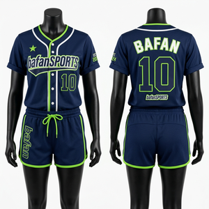 160 GSM Polyester <b>Mesh</b> Navy Gray Panel Baseball Jersey And Shorts <b>Set</b> Custom Sublimation Women's <b>Sets</b> - Product Image 4