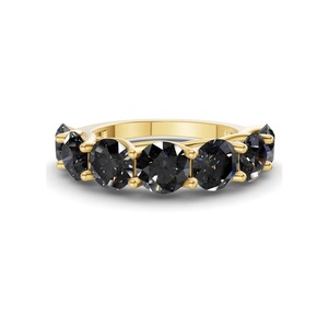 Petite Black Round Band Lab Grown Diamond 0.50 Ct Tw 14K Solid Gold Black Color VS Clarity 5 Diamond Bold Delicate Contrast <b>Row</b> - Product Image 3