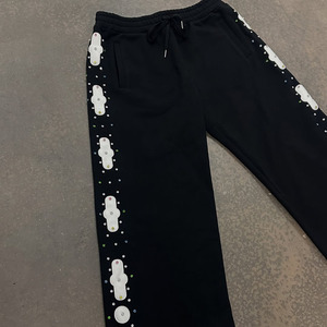 Jogging thermique personnalisé OEM pour hommes, survêtement, sweat à capuche à double fermeture éclair avec strass, pantalon de survêtement évasé, survêtement d'hiver avec logo - Product Image 4