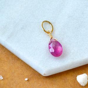 Pink Sapphire Teardrop Birthstone <b>Pendant</b> September Pink Gemstone Gold Plated Dainty Charm Jewelry - Product Image 1