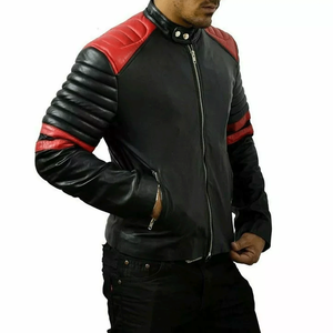 Chaquetas de cuero genuino de motorista rojo y negro para hombre 100% piel de cordero Real suave Real Moto y chaqueta impermeable de cuero de motorista para hombres - Product Image 2