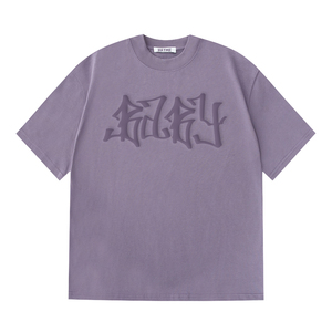 Fashion Heavy Cotton <b>Mock</b> <b>Neck</b> <b>Top</b> T Shirt Puff Printed Tee T Shirt for Wholesale - Product Image 1