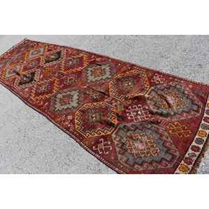 Alfombra turca de 3.9x13.5 pies, alfombra vintage con plantas y árboles rojos - Product Image 4