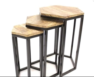 Tables imbriquées en fer contemporain dans plusieurs revêtements de couleur avec option de dessus en verre et marbre disponible en taille et finitions personnalisées. - Product Image 6
