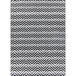 Tapis en laine tissée plate grande taille Alhambra ADWP-13074 gris noir à chevrons, motif puzzle rectangulaire rayé pour la maison, le couloir, le salon, en viscose - Product Image 1