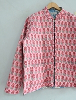 Veste matelassée indienne à imprimé bloc manteau d'hiver réversible à manches longues imprimé floral bohème bouton de remplissage en coton élégant