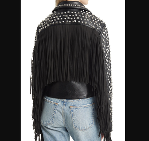 Veste en cuir de vachette Western Fringe & Rivet Detail veste en cuir pour femme avec de longues franges cloutées - Product Image 6