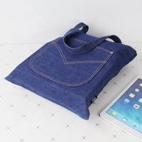 Rahat omuz alışveriş çantası tuval Denim Jean baskı Tote çanta ile dış cep satın Jean baskı Tote çanta