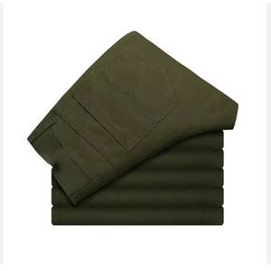 Pantalon chino slim 100% coton pour homme, kaki léger avec boutons, logo délavé à la taille, style décontracté - Product Image 1