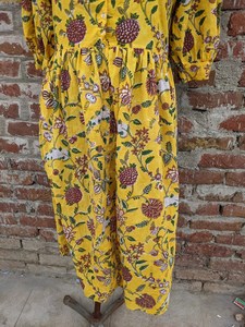 Bloc de main jaune imprimé robe bloc imprimé tuniques indiennes robe à la main coton indien longue robe indienne robe imprimée indienne - Product Image 2