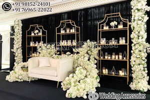 Décor de bougie murale en métal pour mariage, chandelier, arrière-plan de couleur or, dernière version - Product Image 5