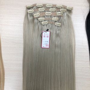 Extensiones de cabello virgen Remy rubio ceniza de Venta caliente conjunto de Color teñido con Clip recto dibujado Doble - Product Image 2