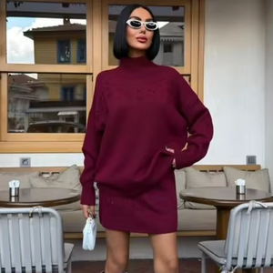 Conjunto de Dos Piezas Elegante Vintage Color Borgoña - Atuendo Coordinado de Estilo Retro para Mujer - Textil Turco de Alta Calidad Moda Clásica al por Mayor - Product Image 1