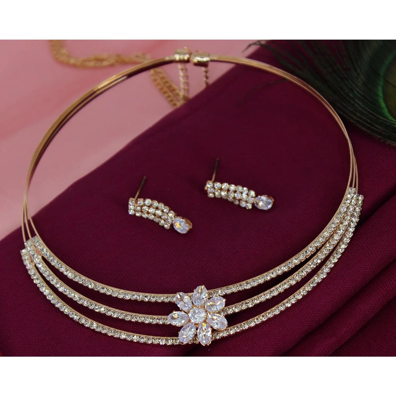 Set perhiasan kualitas terbaik batu berlian kerja India UEA Dubai imitasi Nigeria set perhiasan untuk pesta wanita