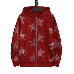 Sudaderas con capucha Zip Up Rhinestone Sudadera con capucha para hombres disponibles en diseño personalizado y color Diamond Hoodie Cómodo OEM de alta calidad - Product Image 1