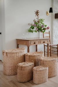Handwoven Handmade Eco-Friendly Nesting Storage <b>Hamper</b> Oval Storage <b>Baskets</b> Natural Rattan Modern Multifunction Artex Green - Product Image 2