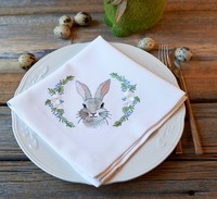 Serviettes de table en lin brodées monogrammées avec ourlet festonné, motif lapin de Pâques, personnalisables (couleur, taille), style japonais, pour la maison, avec logo personnalisé