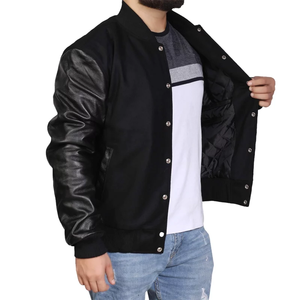 Chaqueta universitaria Letterman de alta calidad para hombre, chaqueta universitaria de Color sólido con mangas de cuero de nuevo estilo transpirable - Product Image 4