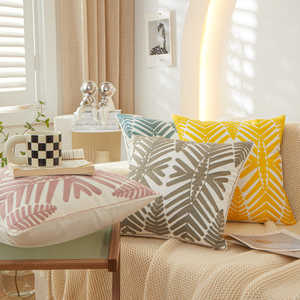 Cojín Cuadrado de 18"x18" de Mezcla de Algodón Texturizado con Relleno de 450g, Patrón Bordado de Plantas y Hojas para Sala de Estar, Paquete de Uno - Product Image 3