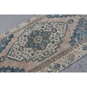 Classic Beige Blue Vintage <b>Turkish</b> <b>Rug</b> 5.2 X 10.4 ft Wool Patchwork Design for Living Room Hallway Teen's Bedroom Latex Backed - Product Image 5